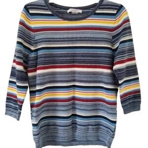 Allison Daley Womens Red Blue Yellow‎ Striped Sweater Small Petite Rainbow Y2K